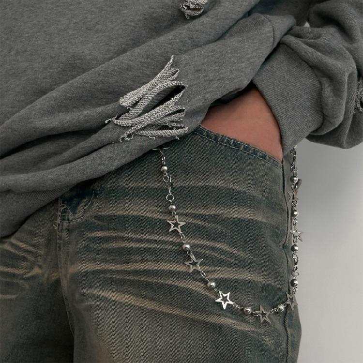 Versatile Star And Bead Chain For Pants Rustproof Belt Chain Accessory Designed For The Fashion Savvy Youth