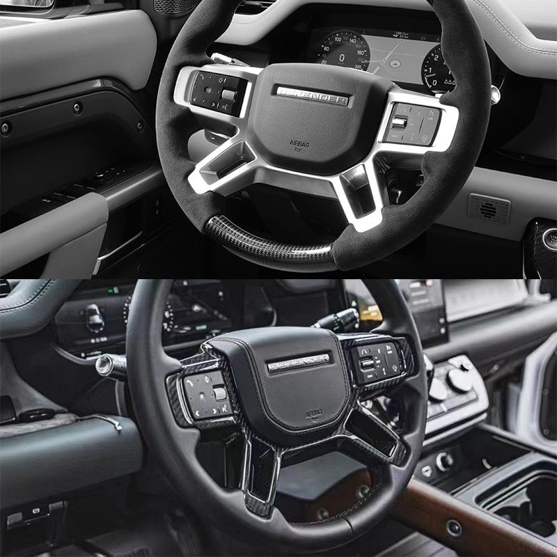 Compatible with 2020+ Land Rover Defender 110/90: Carbon Fiber Nappa Steering Wheel with Alcantara Paddle Shifters & Clock Spring.