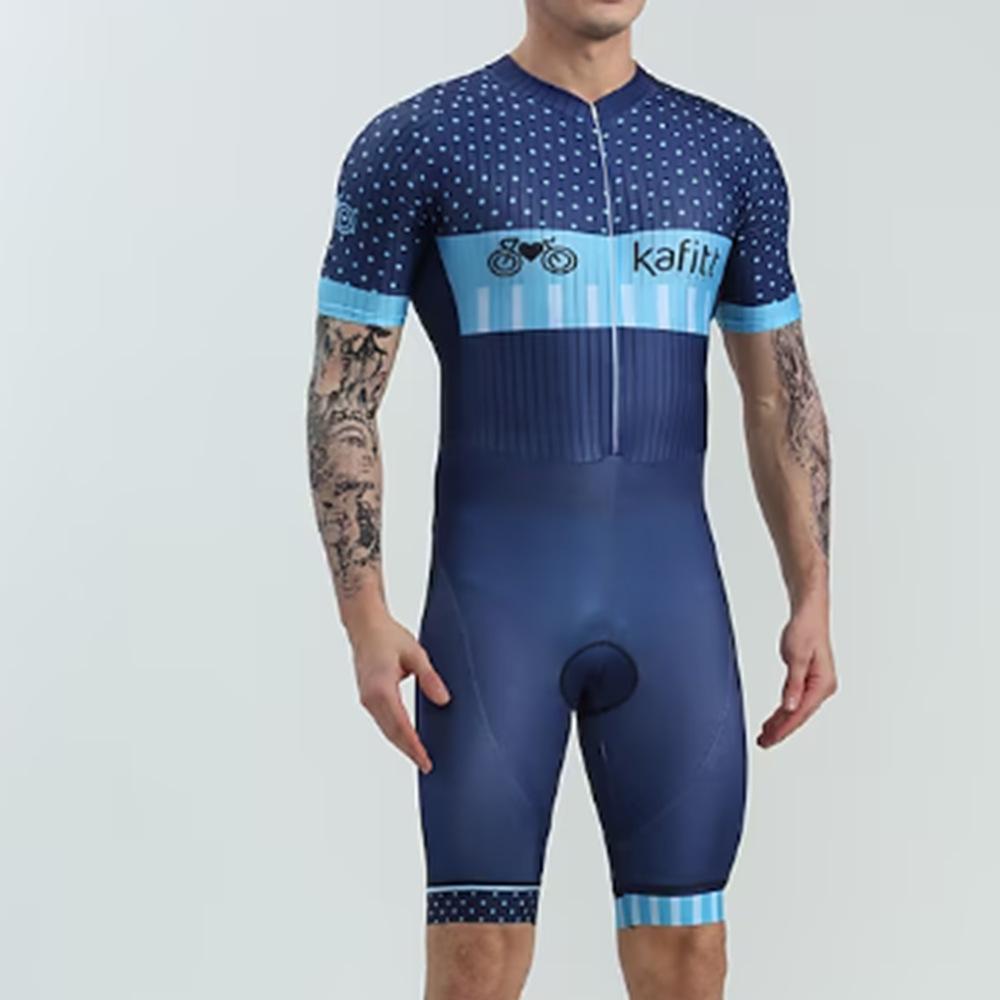 BOESTALK Men's Short-sleeved Triathlon Onesie Tights Green Striped Patchwork Polka Dot Cycling Suit