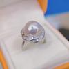 11-12mm Natural White Semiround Pearl Fashion Trendy Flower Ring 925 Silver Fine Wedding Jewelry for Women