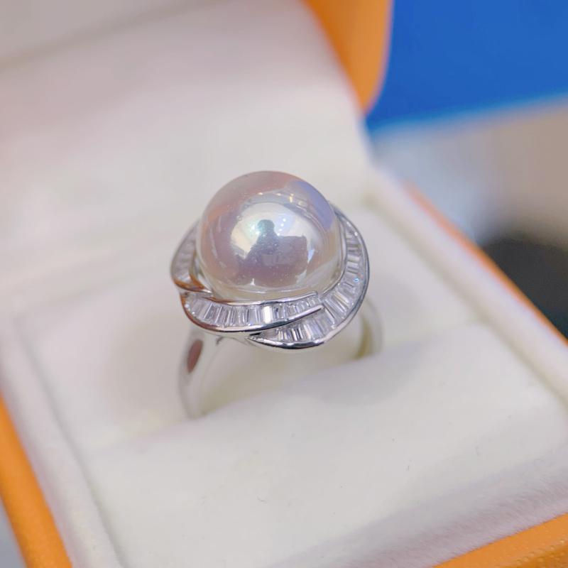 11-12mm Natural White Semiround Pearl Fashion Trendy Flower Ring 925 Silver Fine Wedding Jewelry for Women
