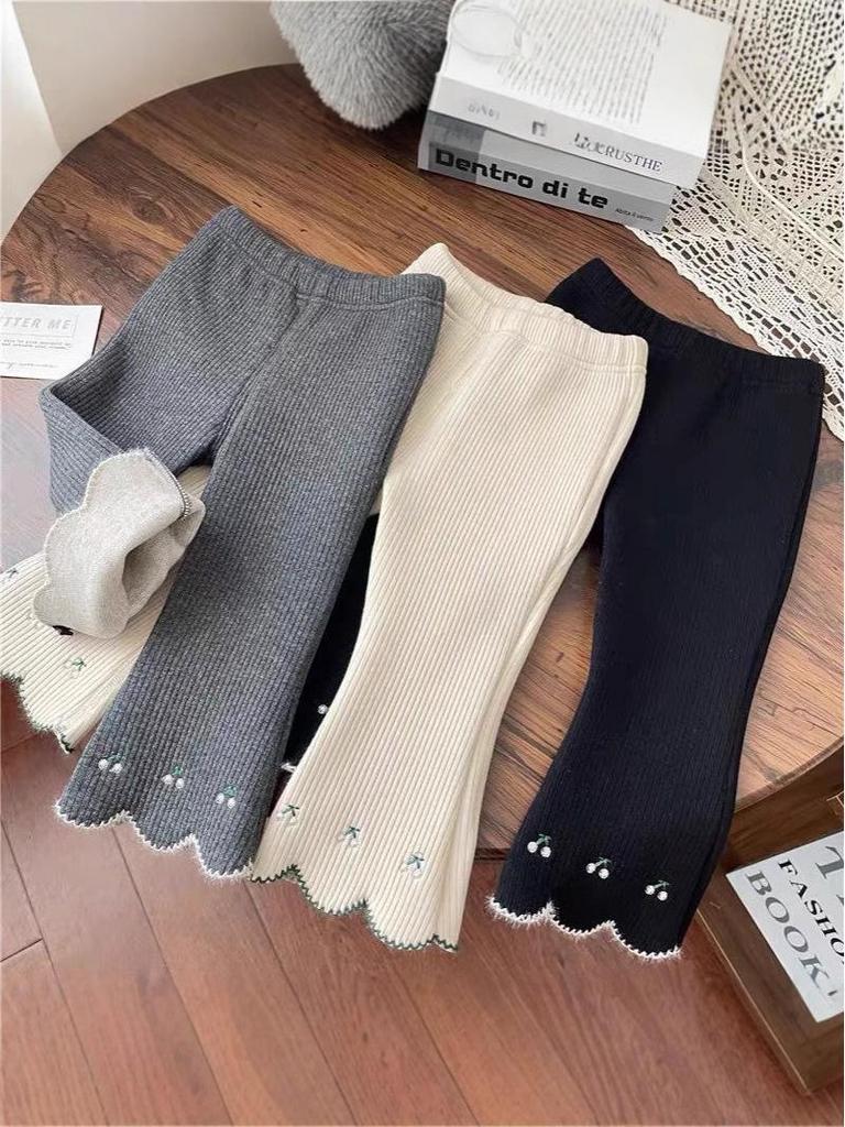 Girls' Velvet Bell-Bottom Pants - Cozy Autumn/Winter Korean-Style Trendy Warm Long Pants