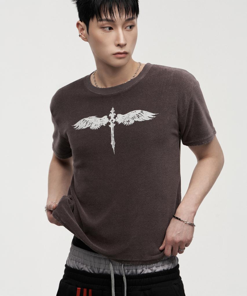 LANARCHIVE [0138] Antique Cross Wing Short Sleeve T-Shirt - Black