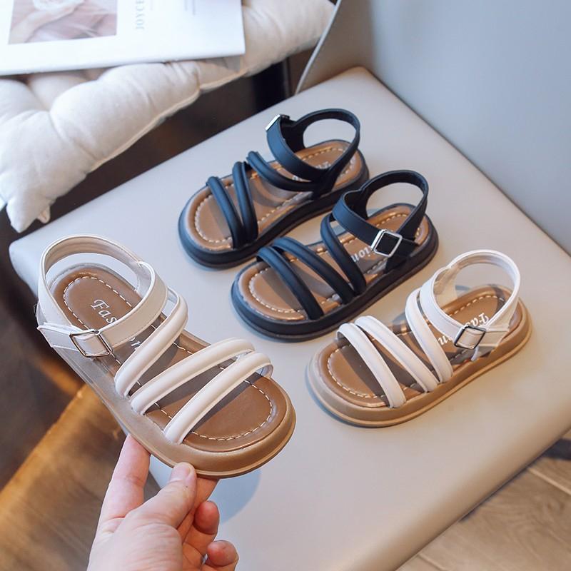Girls Roman Sandals Fashion Children Summer Beach Shoes Solid Color Kids Thick Bottom Flats Causal Sandals Open-toe Non-slip
