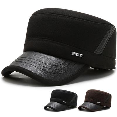 Middle-aged and Elderly Hats Men's Winter Dad Flat Hat Ear Protector Old Man Hat Autumn and Winter Warm Grandfather Old Man Cotton Hat