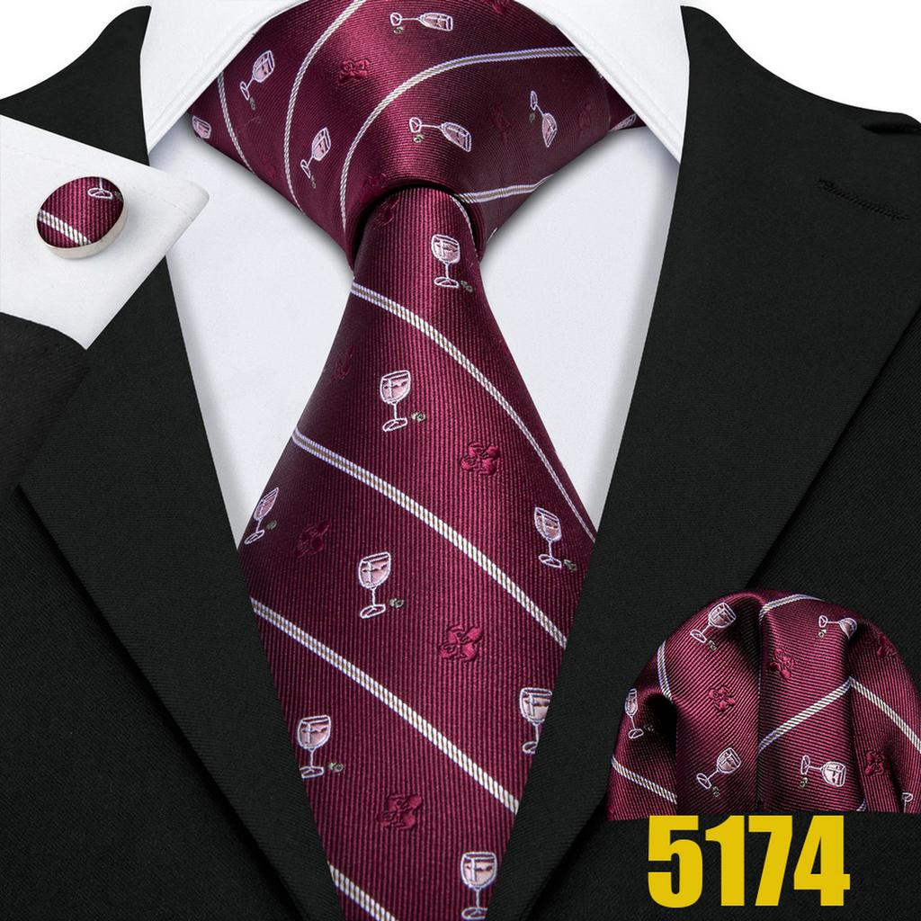 Barry.Wang Fun Animal Ties for Men Novety Design Handkerchief Cufflink Casual Woven Necktie Set