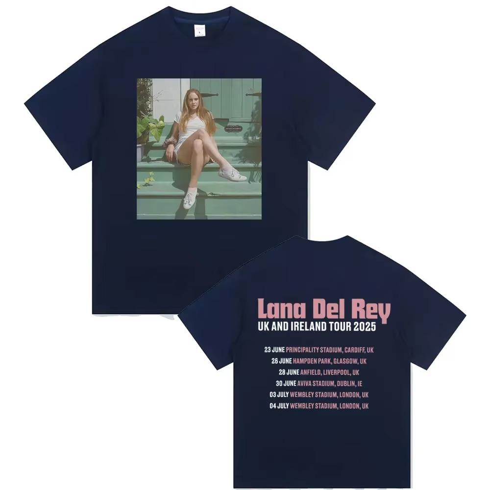 

Lana Del Rey UK and Ireland Tour 2025 T-shirt Men Women Hip Hop Fashion Trend Short Sleeve T Shirts Summer Unisex Pop Streetwear XXXXXL темно-синий