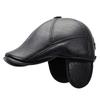 Waterproof Men'S Outdoor Leather Hat Winter Berets Male Warm Ear Protection Cap Genuine Leather Dad Hats Wholesale Leisure Bone