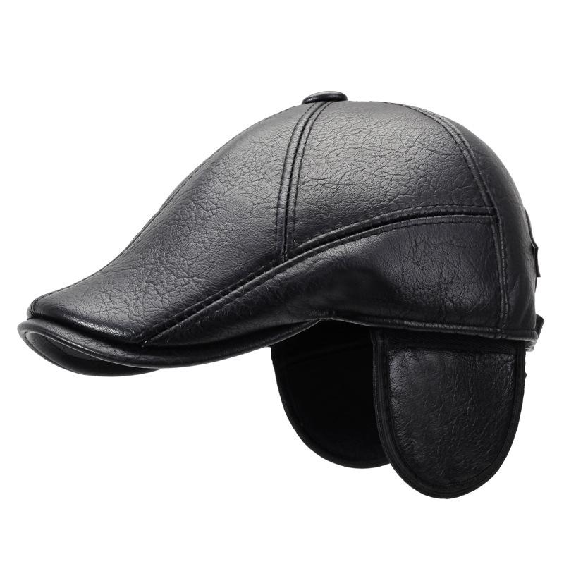 Waterproof Men'S Outdoor Leather Hat Winter Berets Male Warm Ear Protection Cap Genuine Leather Dad Hats Wholesale Leisure Bone
