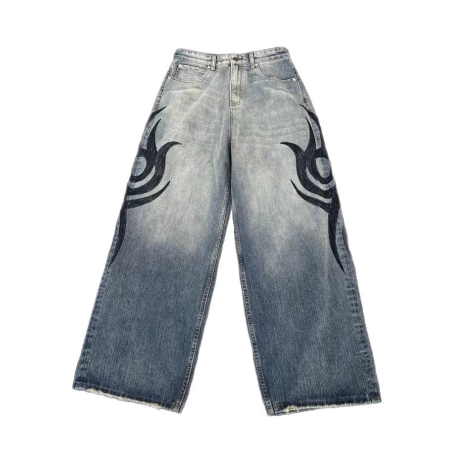 DRIPX Y2K American New Grey Printing Baggy Jeans Men Women High Street Vintage Hip Hop Harajuku Casual Joker Couple Wide-leg Pants XL