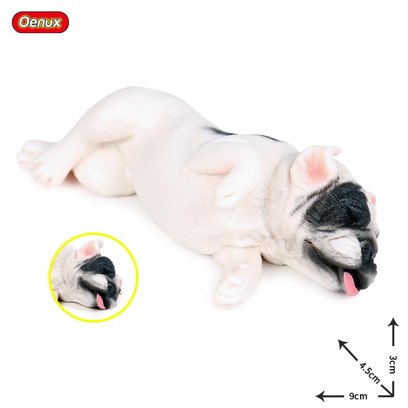 Oenux Lovely French Bulldog Animals Cute Puppy Sleep Lazy Dog Action Figures Model Figurine PVC Home Decoration Education Toy