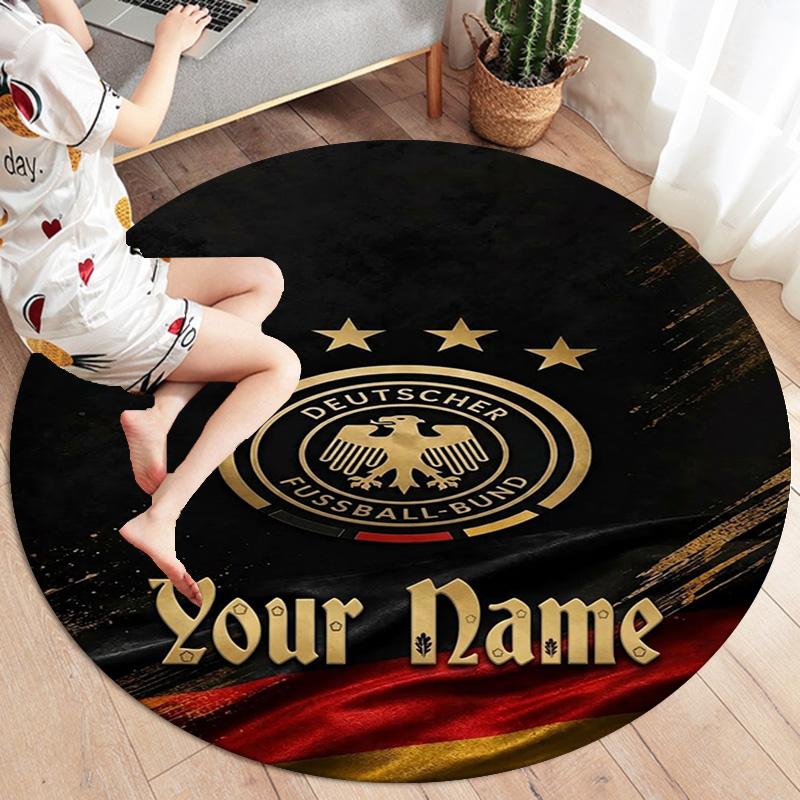 German Football Crest Custom Name Round Area Rug Carpet Rug For Living Room Bedroom Sofa Playroom Decor Nonslip Floor Mat