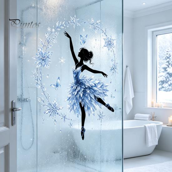 Living Room Glass Decor Christmas Ballet Girl Static Window Clings, Removable Xmas Decals, Winter Indoor Outdoor Art Ballerina Elf Stickers