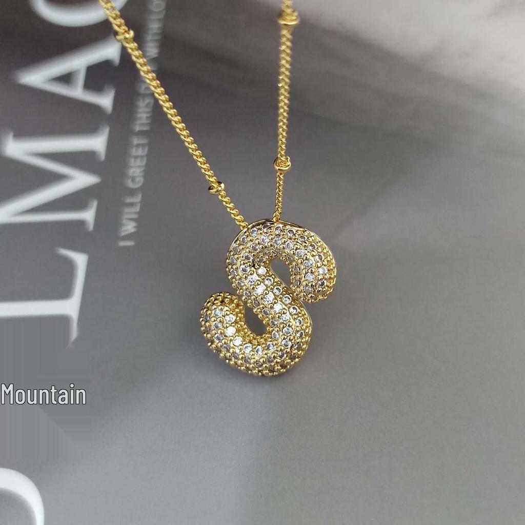 Gold-Plated Copper Zircon Balloon Bubble Alphabet Pendant Necklace