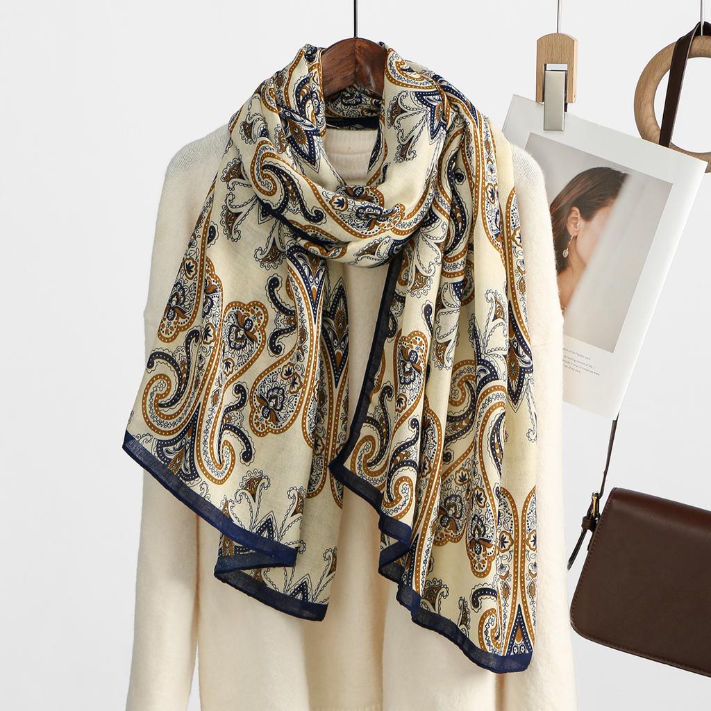 Woman Paisley Printed Shawl Winter Thick Warm Cotton Linen Scarf Wraps Windproof Blanket Scarf Elegant Ethnic Style 180*70Cm