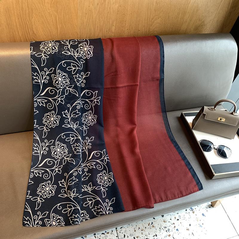 Spring Famous Style Silk Cotton Thin Headscarf French Retro Large Square Scarf Women's Spring and Autumn Versatile Design Scarf Large Shawl