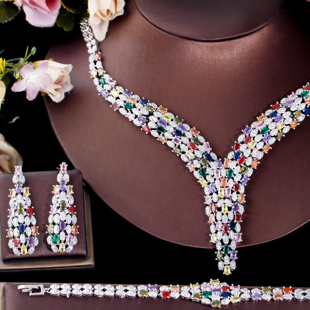 Zircon Popular Jewelry Jewelry Four-Piece Necklace Earrings Bracelet Ring Set
