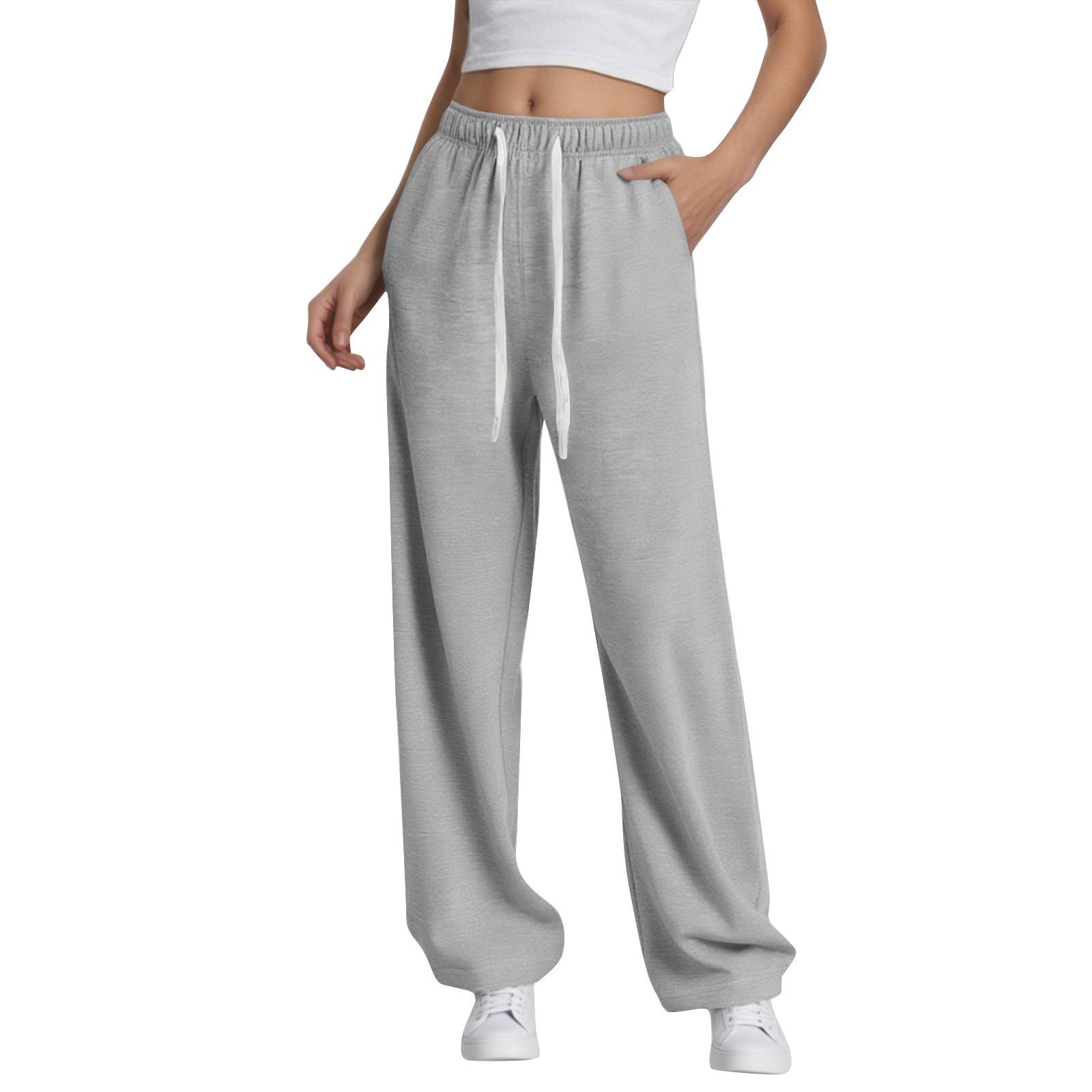 

Широкие спортивные штаны для женщин с высокой посадкой, мешковатые спортивные штаны, повседневные штаны для тренировок на кулиске с карманами M