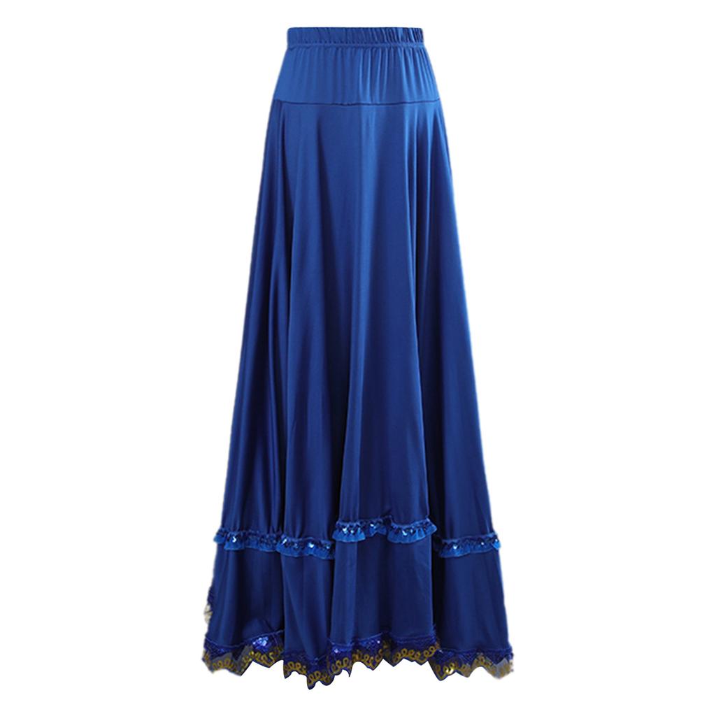 Gonna da ballo a ruota intera professionale per donna: Vita Alta Elastica con Bordino in Pizzo Arricciato per Quadriglia, Ballo da Sala & Flamenco