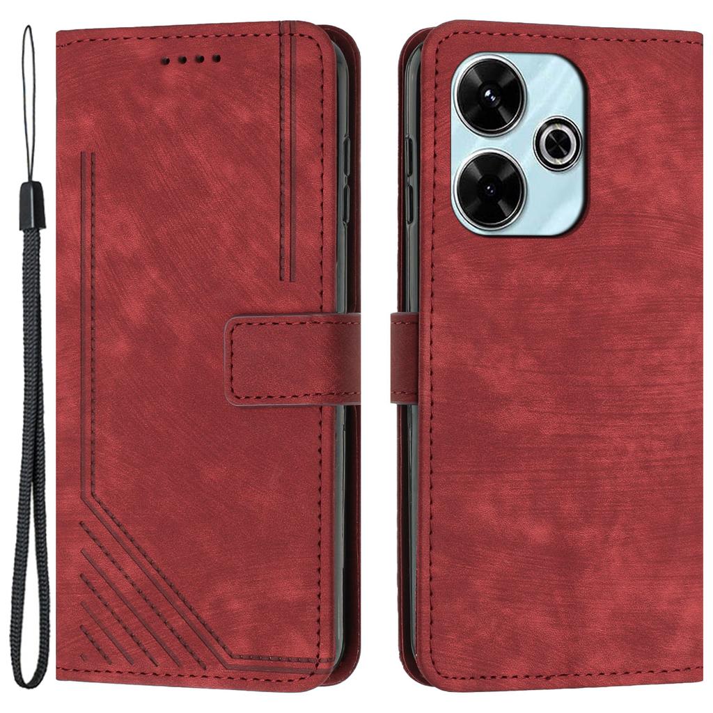 For Xiaomi Poco M6 4G/Redmi 13 5G/13 4G/Note 13R 5G Case Lines Imprint Shockproof PU Leather Phone Shell