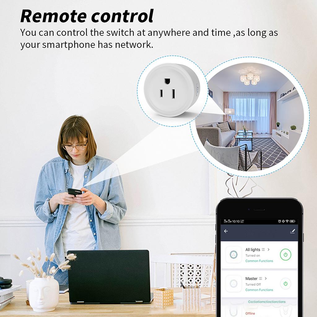 WiFi Smart Power Plug with Voice Control, Remote Timing, 3-Prong US Standard Plug, Protector, PC+Flame Retardant ABS, for Home and