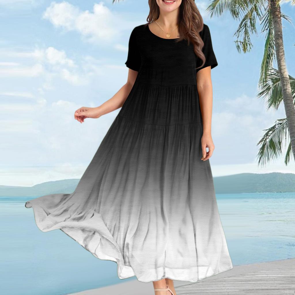 Women's Fashion Casual Loose Gradient Printed Short Sleeve Dress