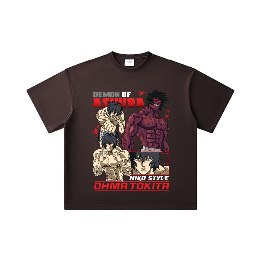 260 GSM Double Yarn 32 Count 100% Cotton Baki V5 Ohma Print Unisex Heavy Cotton T Shirt