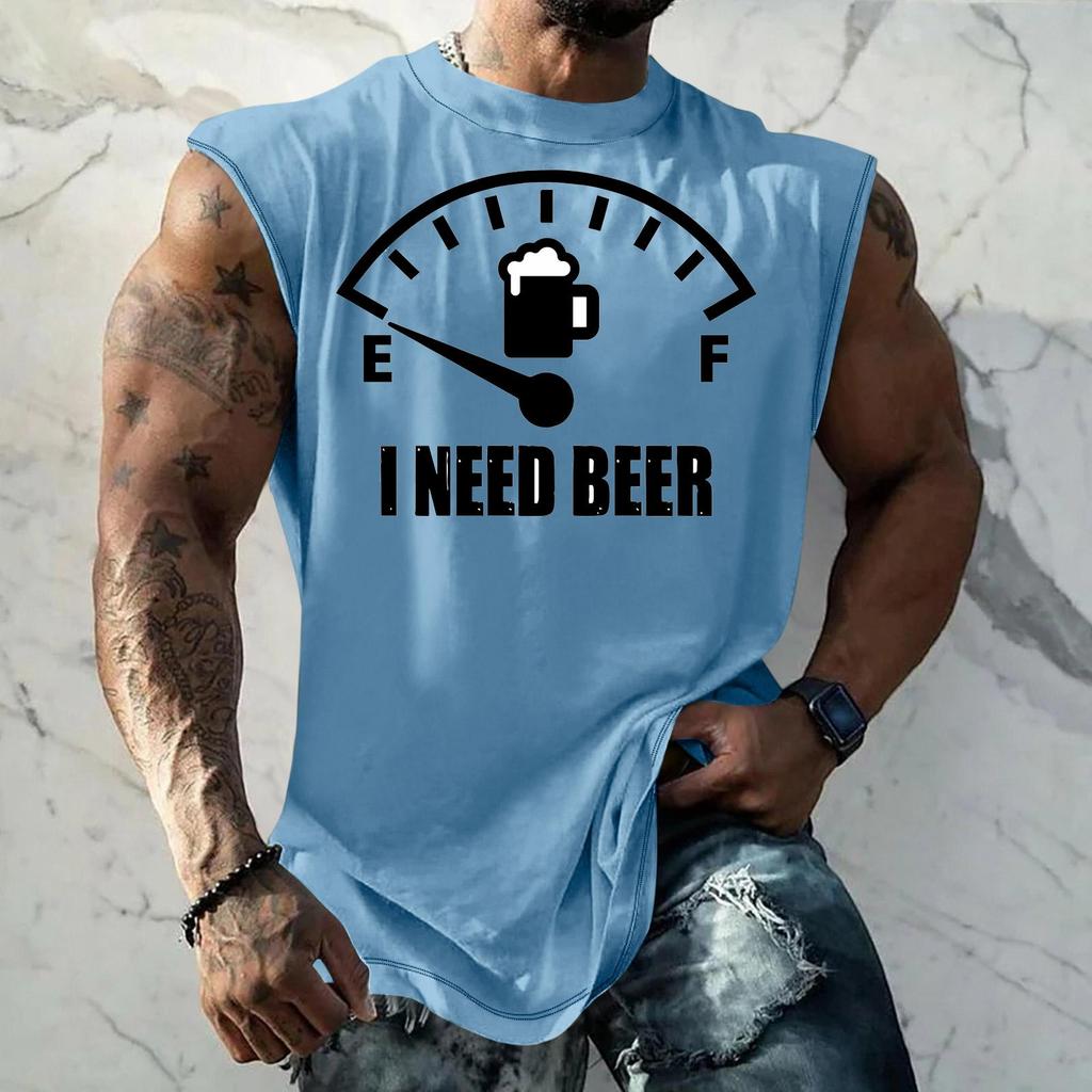 Men's Loose Fit Sleeveless Tank Top Casual Streetwear Printed Muscle Shirt Summer Outdoor Sportswear