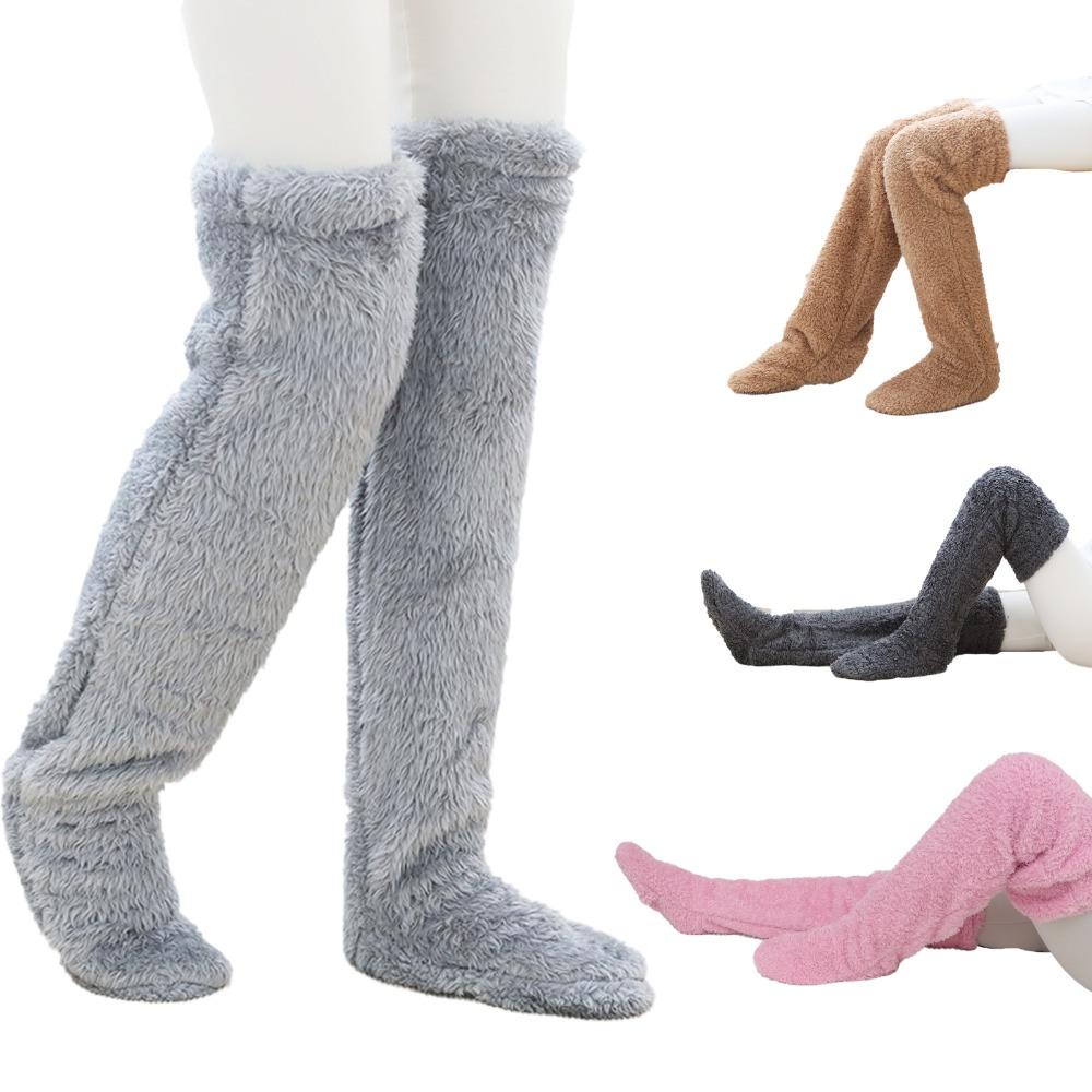 Long Coral Fleece Stockings Thicken Thigh High Socks Simple Plush Stockings Women  Men Women