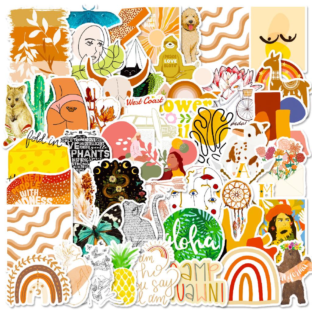 Clearance T01040620 50 Boho Stickers, Bohemian Decadent Cultural People Stickers Hand Account