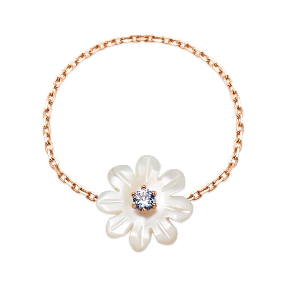 [Bnbgold] 14K/18K Blume Aqua Daisy Mother-of-Pearl Chain Ring Mnr41031