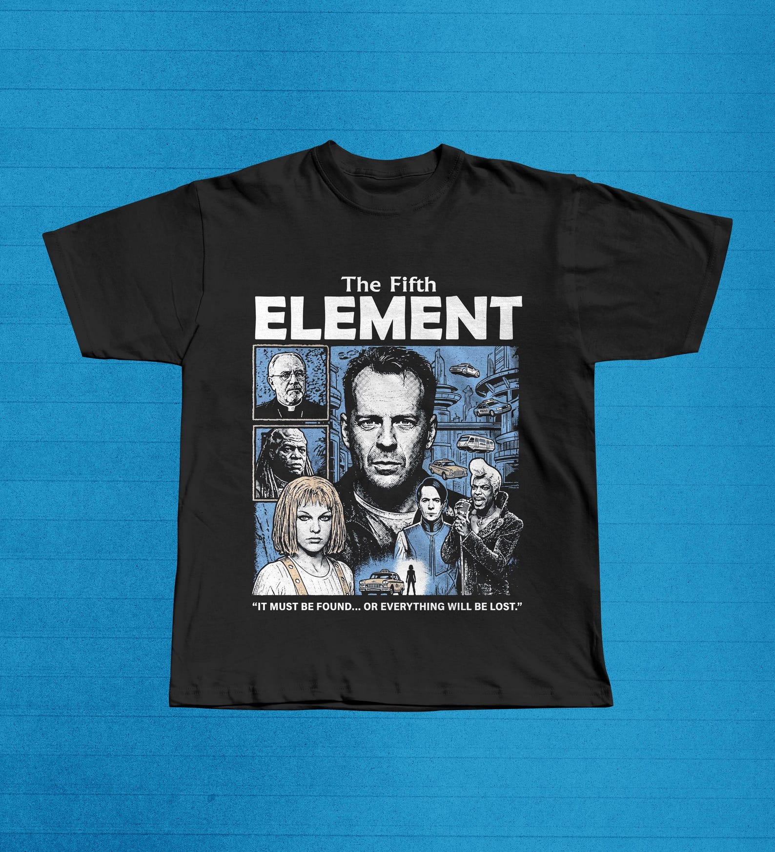 The Fifth Element 90s Sci-Fi Movie Graphic T-Shirt, Leeloo Korben Dallas Multipass Tee S
