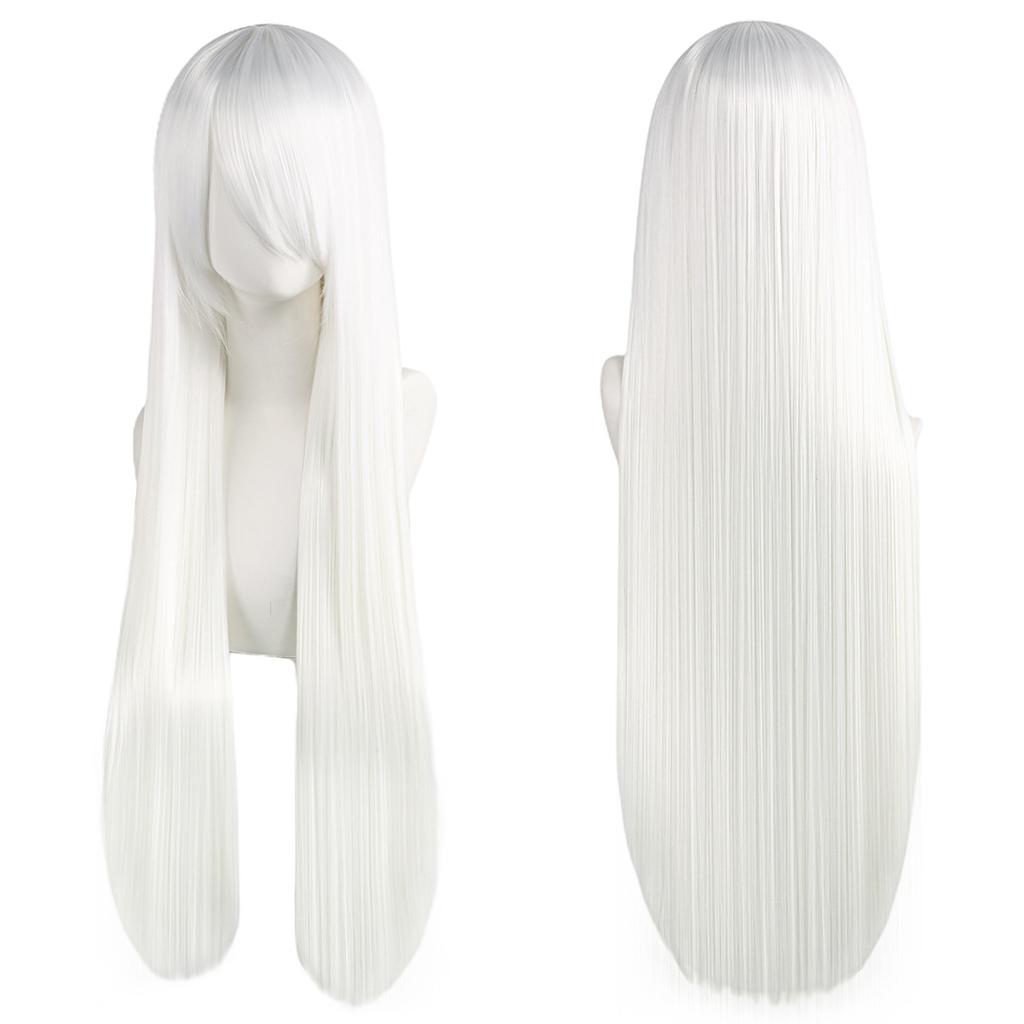 80cm Dlouhé Syntetické Bílé Fialové Cosplay Paruky Zelené Vlasy Rovné Stříbrná Paruka Růžový Příčesek Lolita Paruka s Ofinou