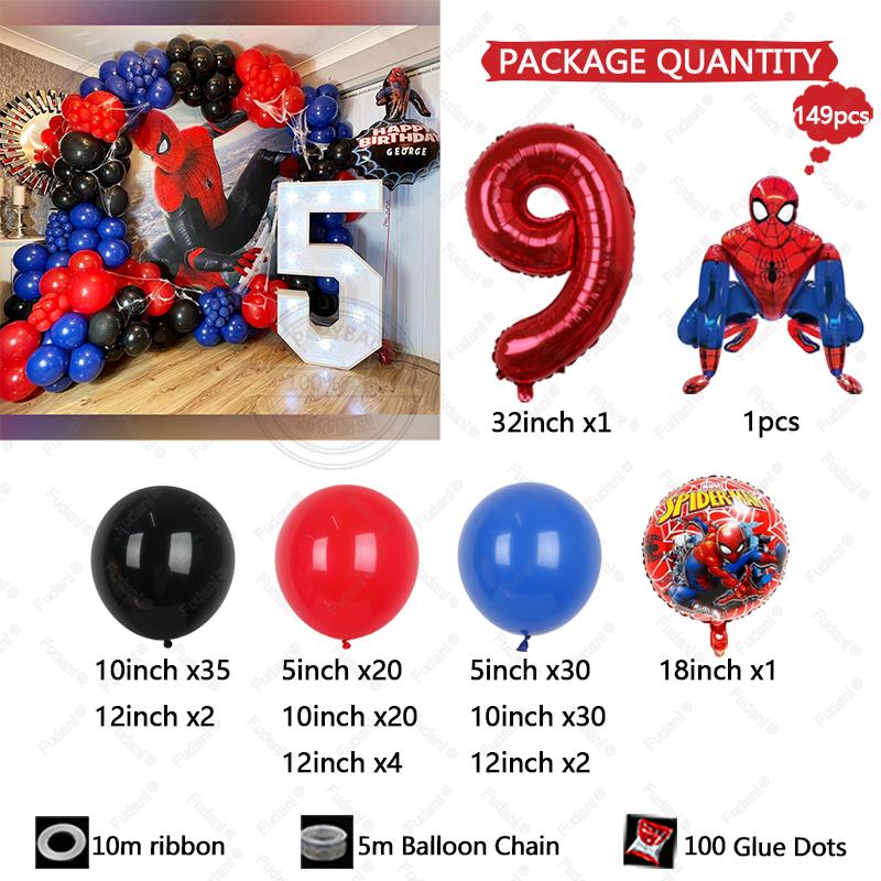 149pcs Kids Birthday Red Blue Balloons Garland Arch Kit For Party Decors Age 1-9 Spiderman 3D Marvel Foil Balloons Air Globos