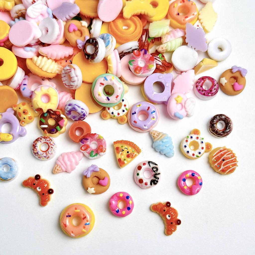 Resin Large Mixed Style Food Play Nail Art Accessories Cookie Donut Internet Celebrity DIY Cream Glue Phone Case Decoration Parts
