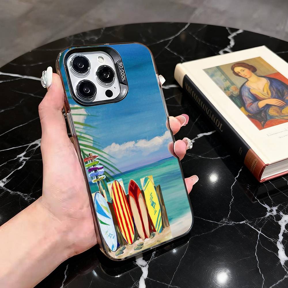 Oil Painting Landscape Phone Case For iPhone 17,16,15,14,13,12,11 Plus,Pro Max,XS,Colorful Silver Phone case Funda Cover
