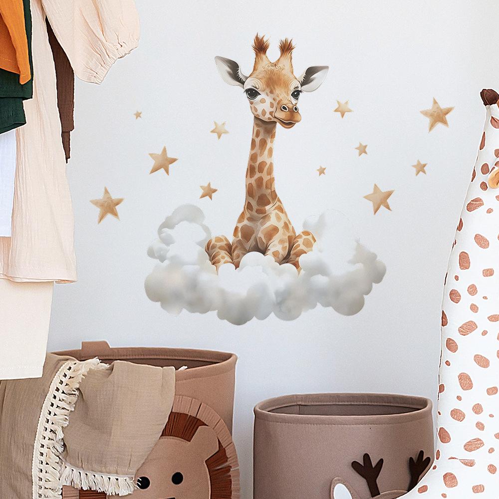 Giraffe Clouds Stars Wall Sticker Self-Adhesive Removable for Bedroom Living Room Hallway Closet Dorm Home Decor Art