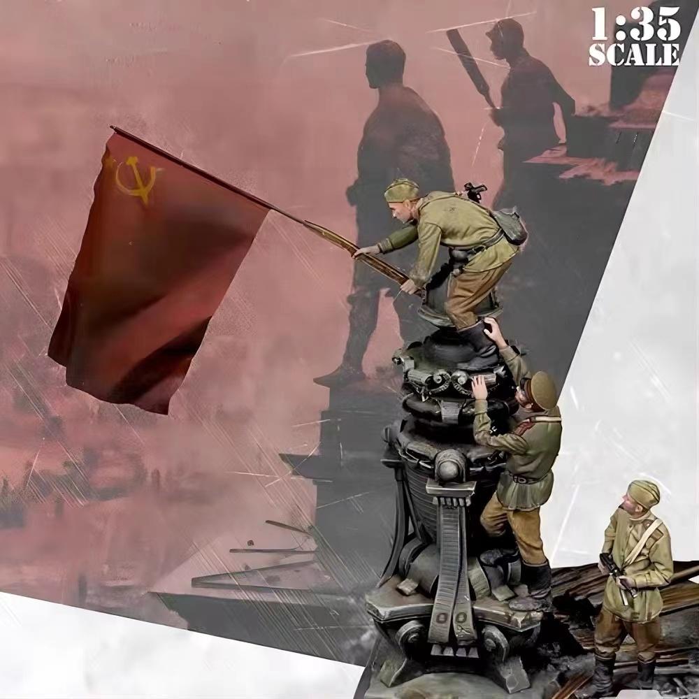 1/35 Resin Figure Unpainted Model Kit, Military Theme, (3 People with Base) Unassembled and Unpainted GK,