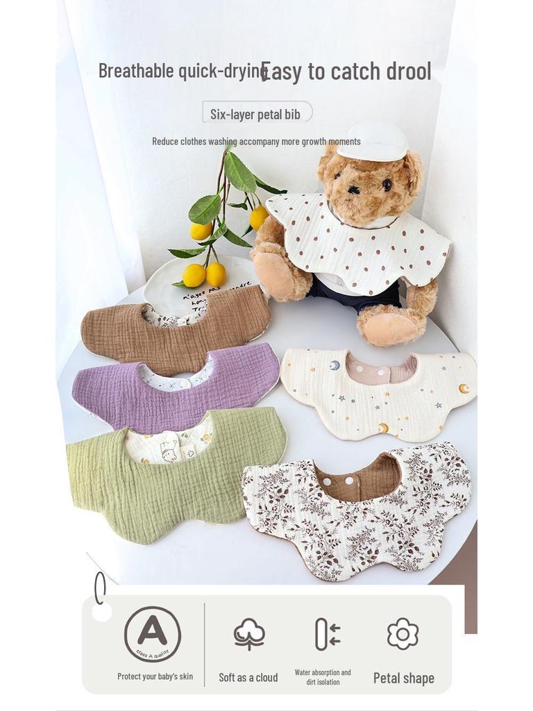 Klasse A Baumwoll-Lätzchen mit Blütenblatt-Design: Sechslagige Gaze, Spucktuch, Doppelseitiges Design.