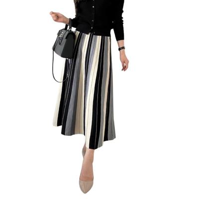 Multicolor Knit Skirt for Perfect for Spring and Elegant Skirt with Elastic Slimming Chic Vertical Relaxed ROSELUCA. Women, Autumn. Long, A-Line