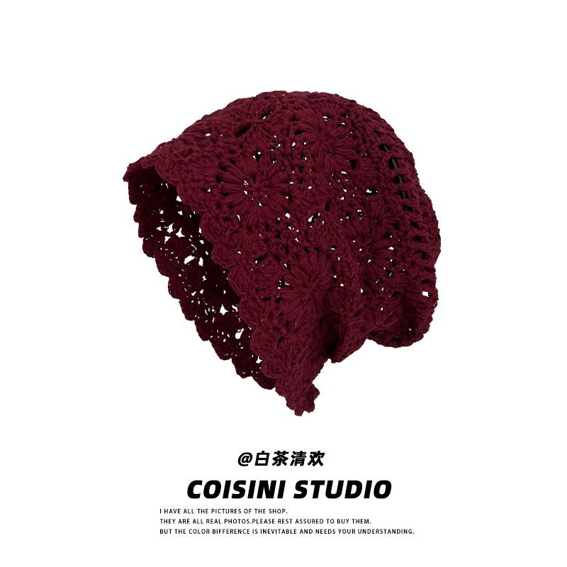 Handmade Knit Artistic Hat With Decorative Pearls And Bright Floral Patterns For Outfits Spring