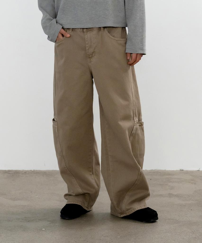 INDUST Pigment Washed Curved Wide Pants_Beige