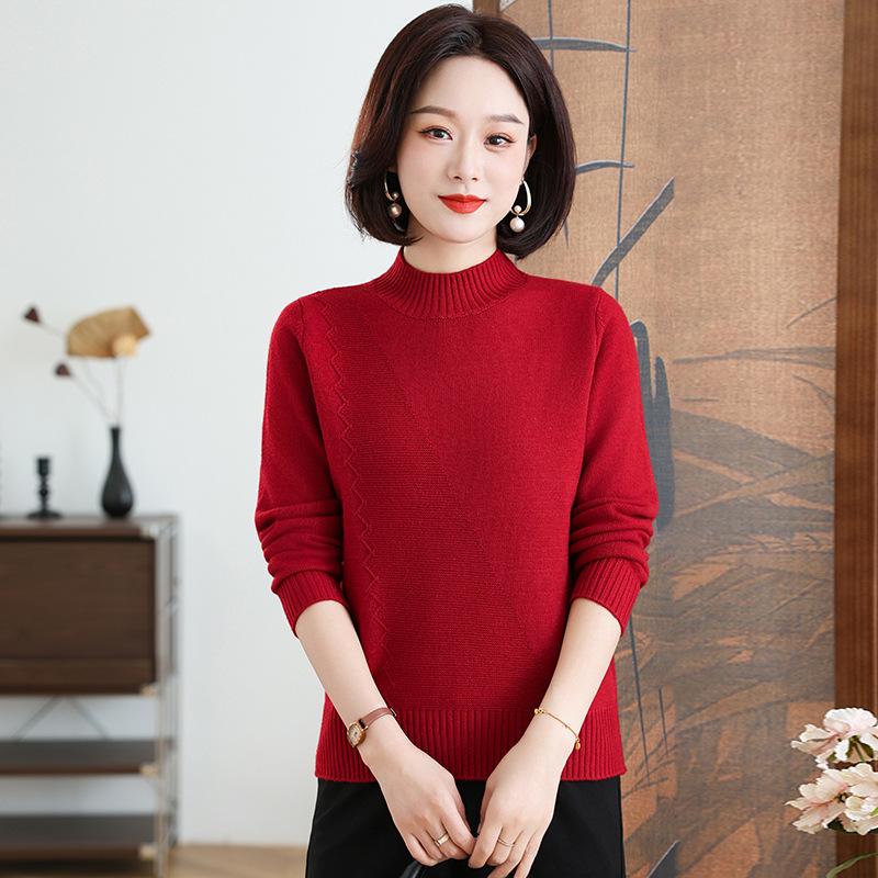 

Stylish Solid Color Semi-High Neck Sweater for Middle-Aged and Elderly Women 4XL (145-160 lbs)