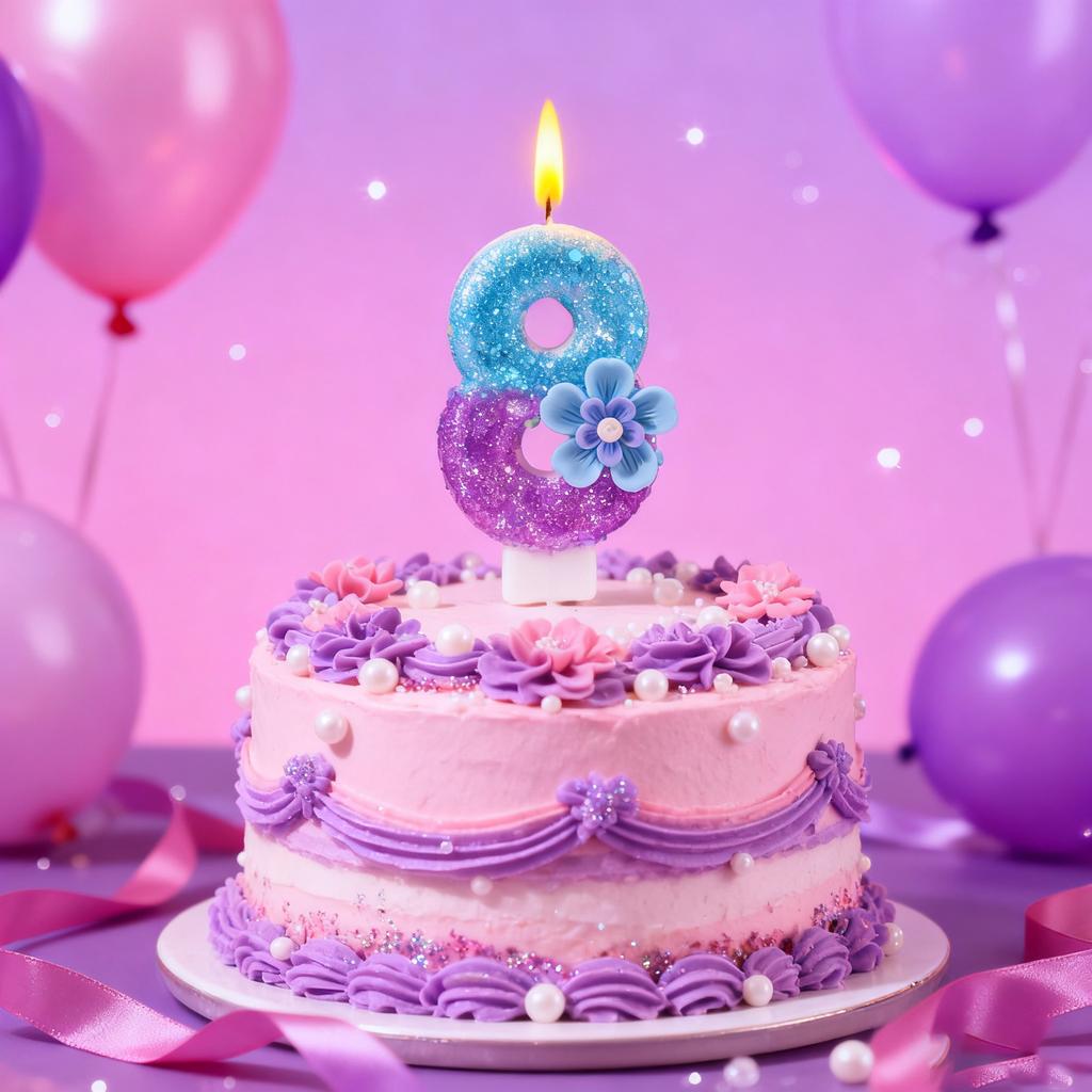 7pcs Blue Purple Flower Birthday Number Candles,Flower Theme Party Decorations, Cupcake Decorations,Suitable for Party Celebrati