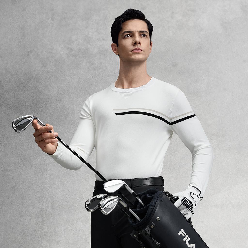 FILA Golf Series Casual Sports Simple Clean Soft Comfortable Long Sleeve Pullover Knit Sweater Men sweater Jade-White A11M545407FWT