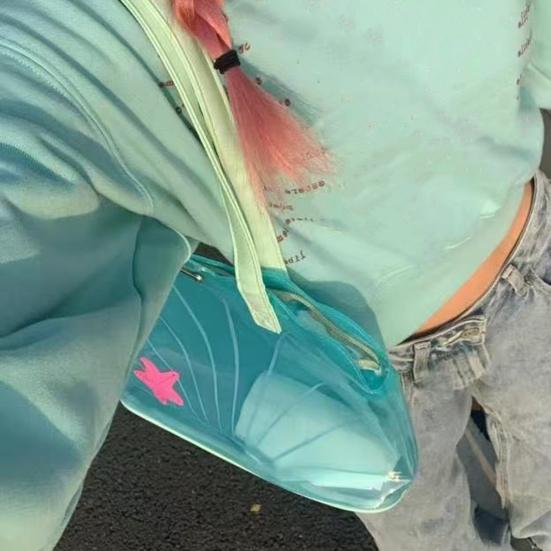 Mavi Deniz Kabuğu Çanta Şeffaf El Çantası Kadın Yazlık Sevimli Tote Kız Çocuklar İçin Su Geçirmez Omuz Çantası Seyahat Plaj Yüzme Havuzu İçin