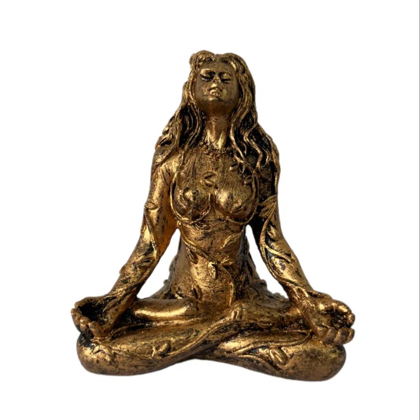 1 Piece of Mother Earth Gaia Golden Statue Ornament, Meditation Sitting Posture, Living Room Study Zen Space, Home Soft Decoration Art Decoration