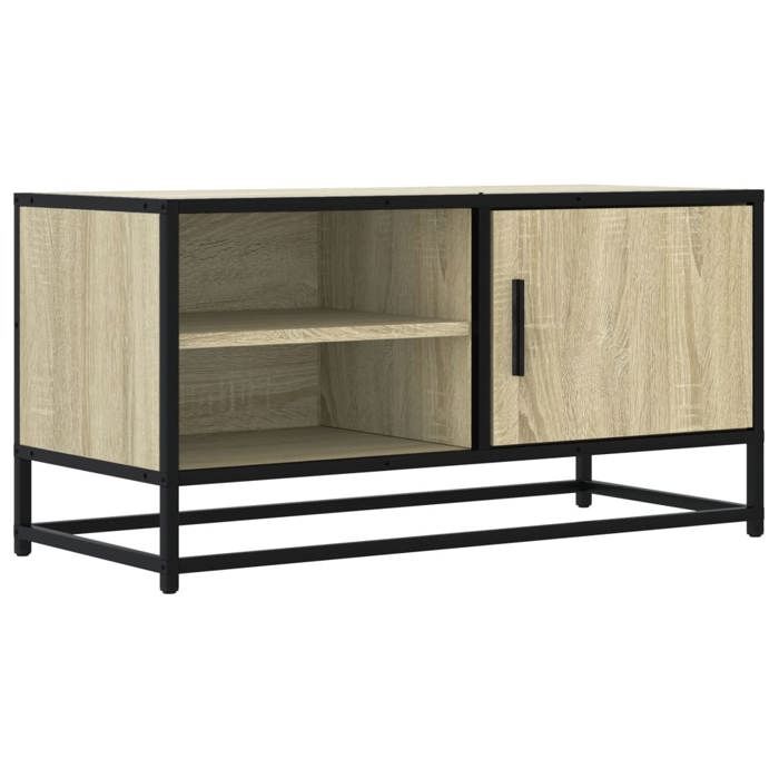 VidaXL Meuble TV chêne sonoma 80x34,5x40 cm bois d'ingénierie et métal, banc TV, meuble hifi, centre de divertissement, 848820