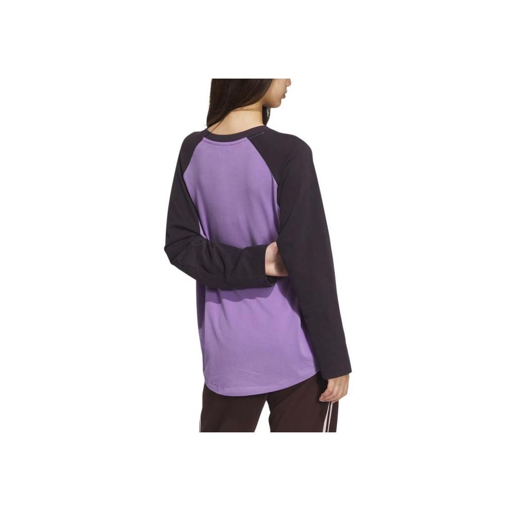 adidas Originals Adicolor Brand Logo Color Block Loose Long Sleeve T-Shirt Women Tops Violet JM8051