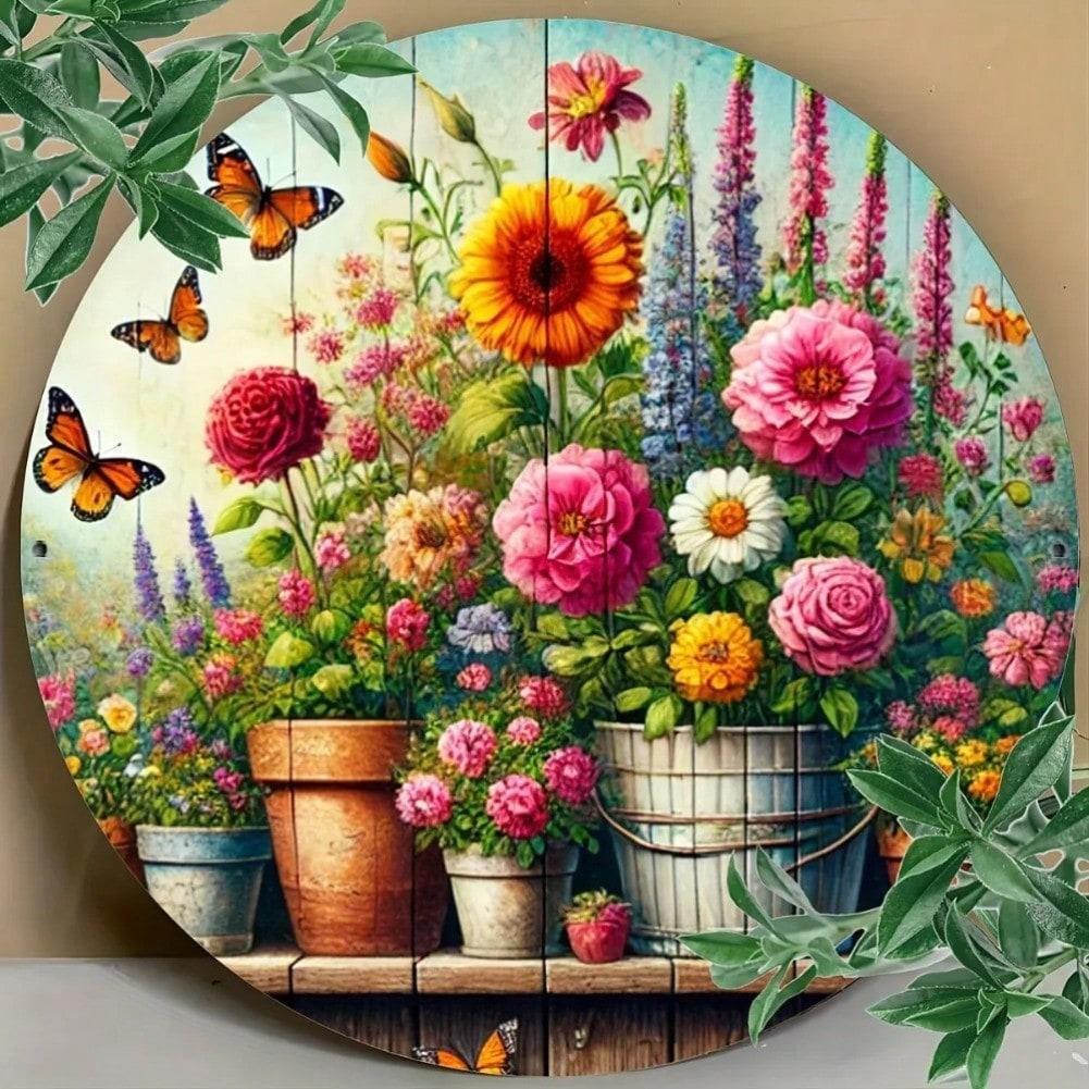 Vintage Floral Butterfly Metal Tin Sign Wall Decor 20x20